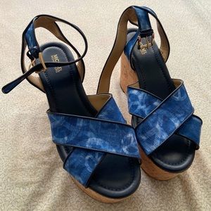 Michael Kors Blue Printed Wedge Heels